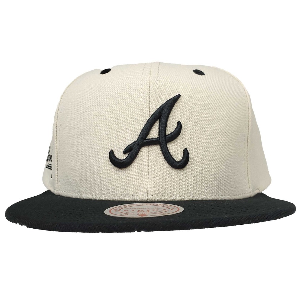 Atlanta Braves Mitchell & Ness Snapback Hat Cap 3D Logo Cream Black NWT